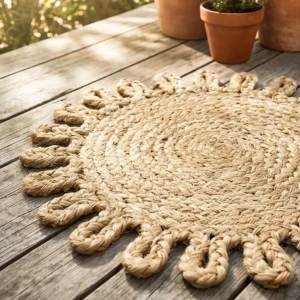 Buy sustainable jute table mats and round placemats online from Adivasi Trove.
