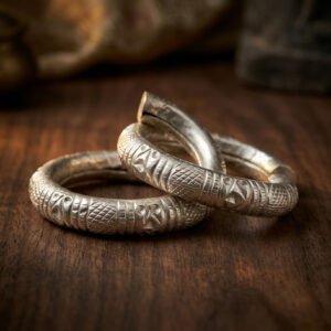 Tribal Heritage Kada Pair |Handmade Ethnic Silver Bangles